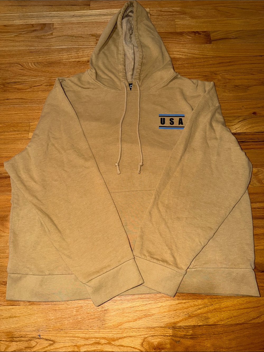 Men’s Tan Patriotic USA Flag Hoodie - Thin Blue Line First Responder Support